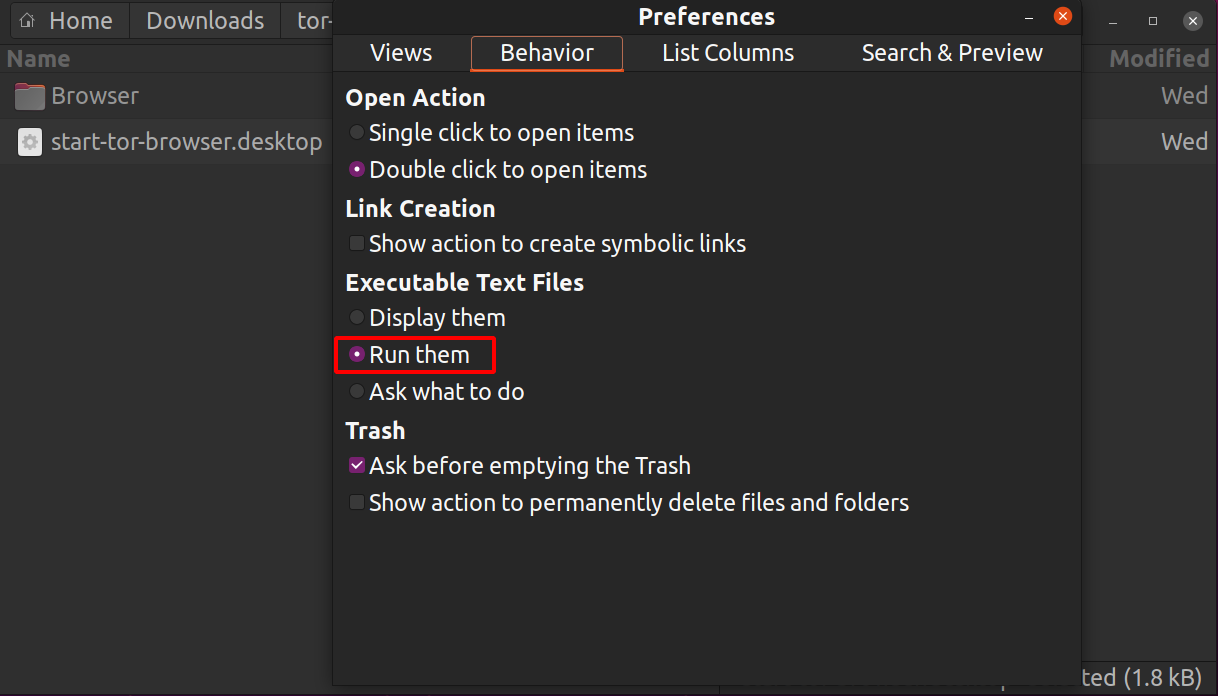Change behavior of executable text file to always run in Linux
